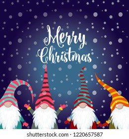 Christmas card with gnomes. Flat design. Scandinavian Christmas