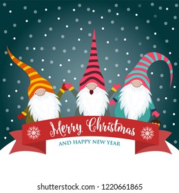 Christmas card with gnomes. Flat design. Scandinavian Christmas