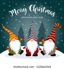 Christmas card with gnomes. Flat design. Vector