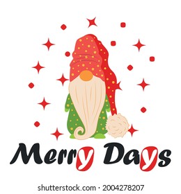 Christmas card with gnomes, Flat design. Card for winter holidays. Christmas and Happy New Year illustration.