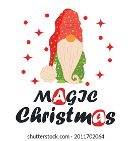 Christmas card with gnomes, Flat design. Card for winter holidays. Christmas and Happy New Year illustration.
