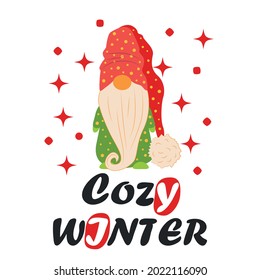 Christmas card with gnomes, Flat design. Card for winter holidays. Christmas and Happy New Year illustration.
