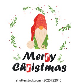 Christmas card with gnomes, Flat design. Card for winter holidays. Christmas and Happy New Year illustration.