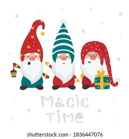 Christmas card with gnomes. Vector illustration for greeting cards, christmas invitations and t-shirts