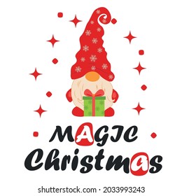 Christmas card with gnomes. Card for winter holidays. Christmas and Happy New Year illustration. Trendy design template.