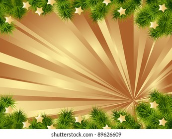 Christmas card gold background with decoration. Vector illustration.