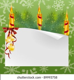 Christmas card with gold balls and candles