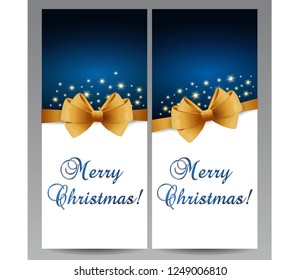 Christmas card with gold bow and stars