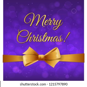 Christmas card with gold ribbon and bow