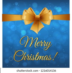 Christmas card with gold ribbon and bow