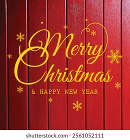 Christmas card with gold snowflakes, red wooden background. vector red wood background.