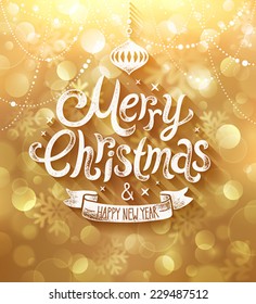 Christmas card with golden background. Vector illustration.