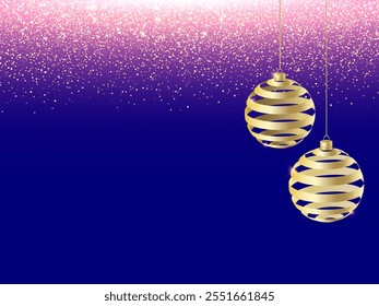 Christmas card. Golden balls on red background. Sparkling Golden Glitter luxury red Background. Falling Shiny Confetti with Gold Shards. Shining Light Effect for Christmas or New Year Greeting Card.