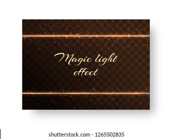 Christmas card with golden bright particles. Vector illustration with light effect.