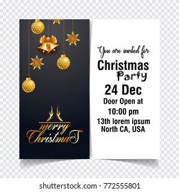 Christmas Card with Golden Christmas Decorations and Golden ball