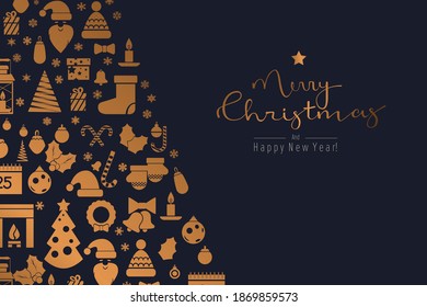 Christmas card with golden elements and happy new year 2021 wishes