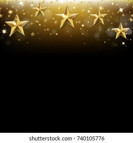 Christmas Card With Golden Star With Gradient Mesh, Vector Illustration