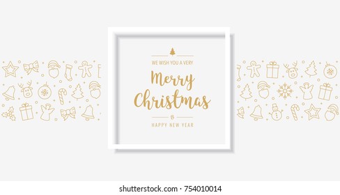 christmas card golden text greeting frame icon elements background