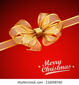Christmas card - Golden transparent bow. Vector illustration.