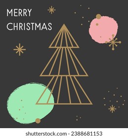 Christmas card with golden tree. Abstract design. Vector illustration