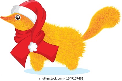 Christmas card. Gopher in santa hat and red scarf. Vector illustration.