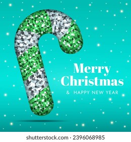 Christmas card, green candy with glitter. Vector illustration