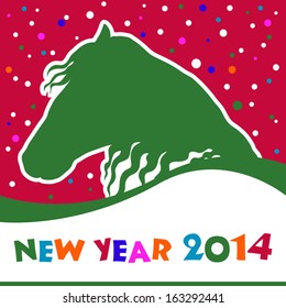 Christmas card with green horse