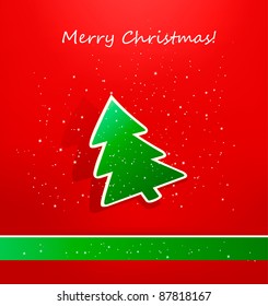 Christmas card with green paper tree. Vector illustration.