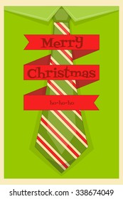 Christmas Card. Green Shirt and Tie in Christmas Style. Vector Illustration.