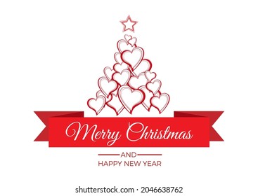 Christmas card, greeting and invitation background. Abstract Christmas tree made with hearts. Vector illustration