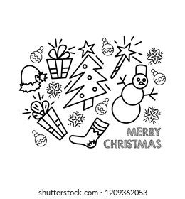 Christmas card. Greeting card Merry Christmas. Elements for New Year design. Silhouette