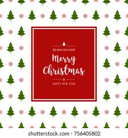 christmas card greeting text red green border frame tree pattern background