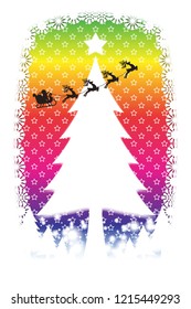 Christmas card, greeting card, Christmas tree and Santa and snow