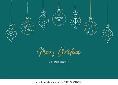 Christmas card with hand drawn balls and decorations. Vector