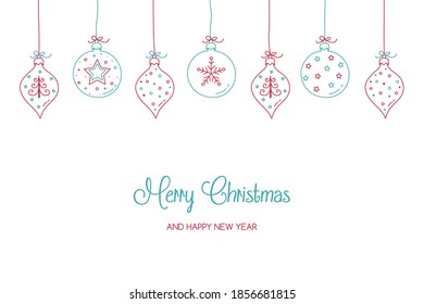 Christmas card with hand drawn balls and decorations. Vector