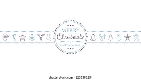 Christmas card with hand drawn decorations and greetings. Vector.