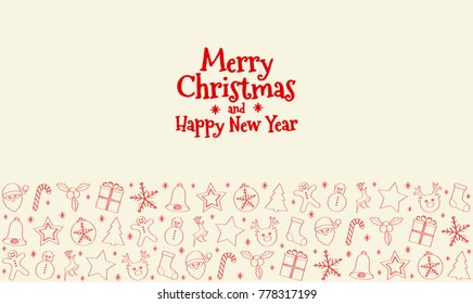 Christmas card with hand drawn ornaments. Vector.