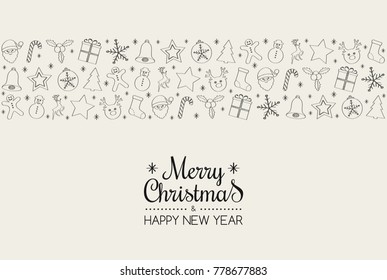 Christmas card with hand drawn ornaments. Vector.