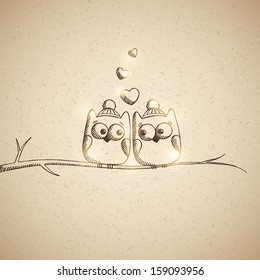 christmas card with hand drawn owls
