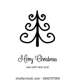 Christmas card with hand drawn tree and wishes. Xmas background. Vector