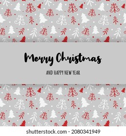 Christmas card with hand drawn trees and wishes. Vector