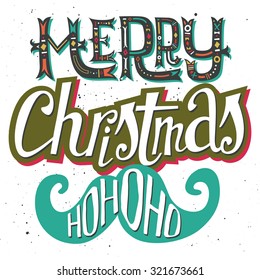 Christmas card. Hand lettering. Decorative pattern.