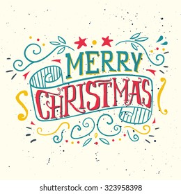 Christmas card. Hand lettering. Decorative pattern.