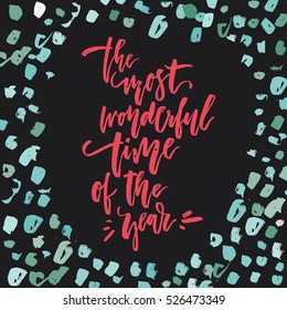 Christmas card with hand written elements. Hand drawn lettering with decoration. Vector design series.