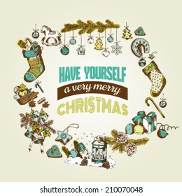 Christmas Card with hand-drawn Elements in vector