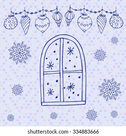 Christmas card with handdrawn elements. Vector illustration for your vector design.