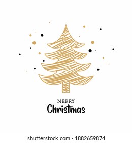 Christmas card with hand-drawn golden Christmas tree.