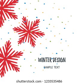 Christmas card with hand-drawn snowflake, simple vector illustration.