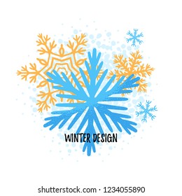 Christmas card with hand-drawn snowflake, simple vector illustration.