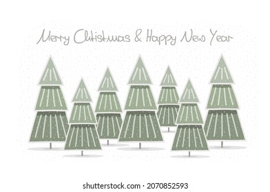Tarjeta de Navidad con árboles de Navidad dibujados a mano, vector eps10 ilustración